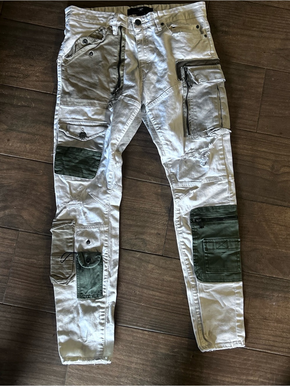 Jordan Craig Legacy White Cargo Pants with Green Patch Accents
